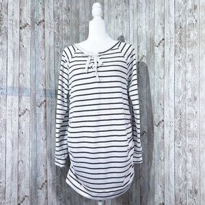 A:Glow Long Sleeve Maternity Sweatshirt | White with Gray Striped | Medium